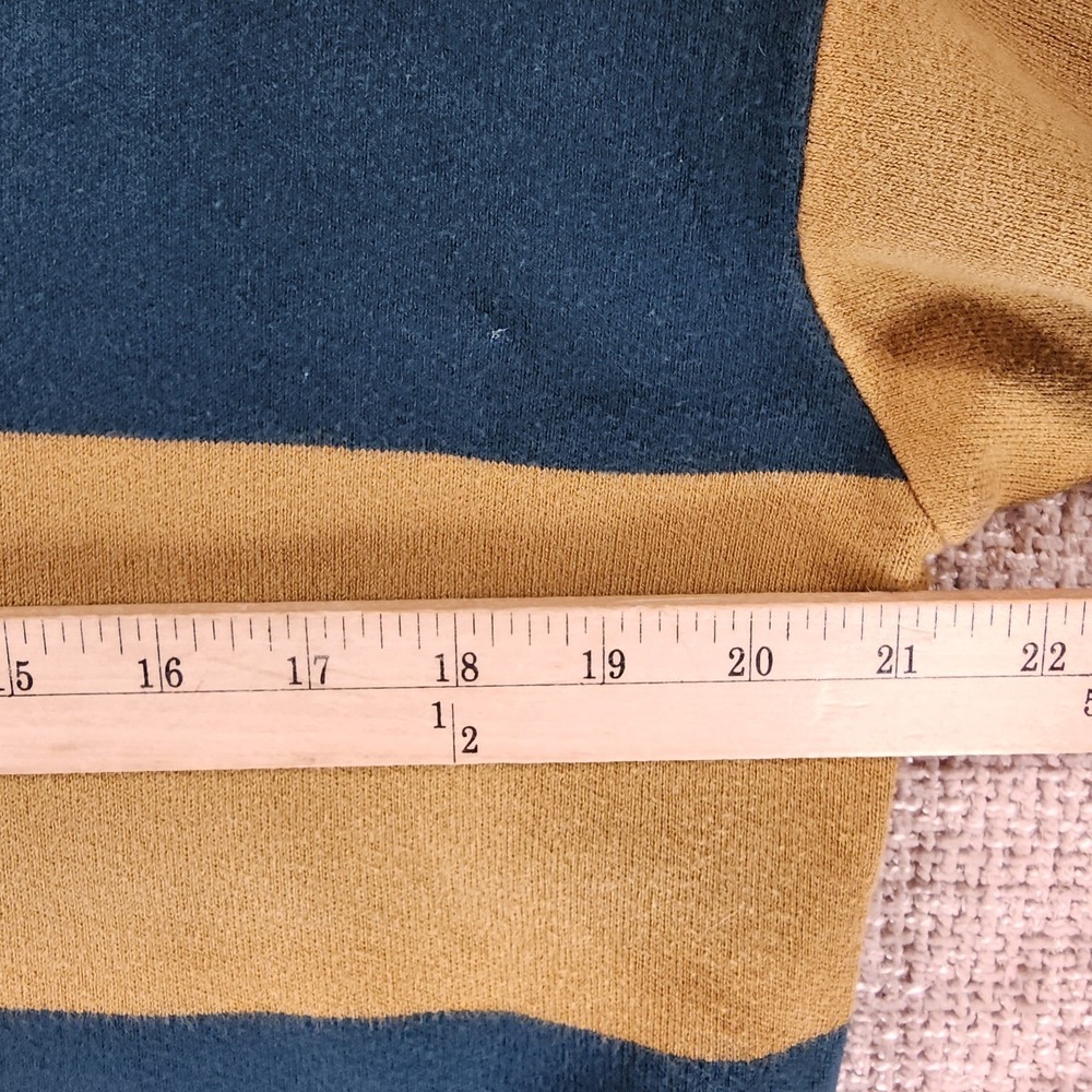 Uniqlo Smooth Cotton Relaxed Polo Sweater Womens M Gold Teal Stripe Crop Preppy - Picture 4 of 11